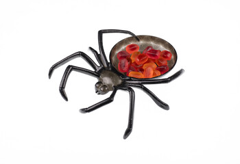 halloween plate in the shape of a spider with marmalade isolated on white background