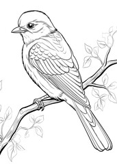 Bird Coloring Page, Bird Line Art coloring page, Bird Outline Illustration For Coloring Page, Animals Coloring Page, Bird Coloring Pages and Book, AI Generative
