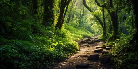 Peaceful Hiking Trail. Scenic Path through Lush. - Powered by Adobe