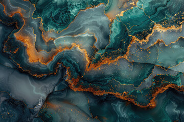  A pattern of dark blue and gold agate surface with fluid organic shapes, detailed in the style of hyperrealism. Created with Ai