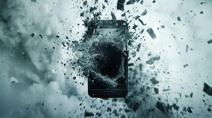 shattered smartphone explosion broken mobile phone screen damage concept - obrazy, fototapety, plakaty