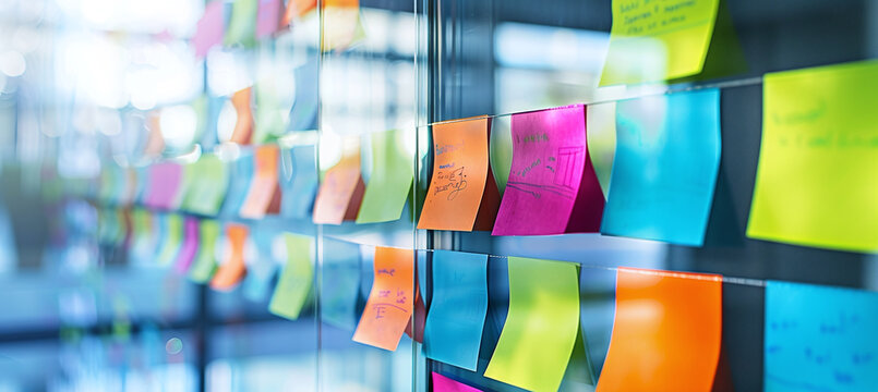 Creative brainstorming with colorful glass stickers