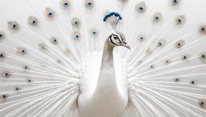 Fototapeta premium Elegant White Peacock Displaying Its Splendid Feathers