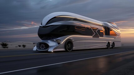 Obraz premium sleek and futuristic recreational vehicle rv with aerodynamic design for luxury travel