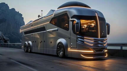 sleek and futuristic recreational vehicle rv with aerodynamic design for luxury travel - obrazy, fototapety, plakaty