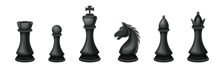 Black Chess Pieces for Strategic Board Game Vector Set