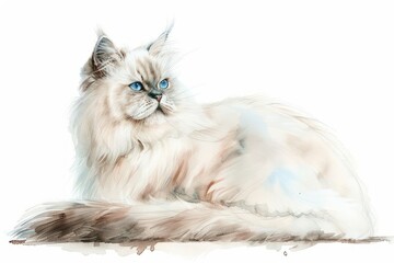Himalayan, or Colorpoint Persian watercolor, isolated on white background.