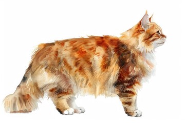 Karelian Bobtail watercolor, isolated on white background.