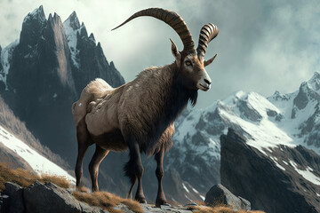 Alpine ibex on top of a mountain 