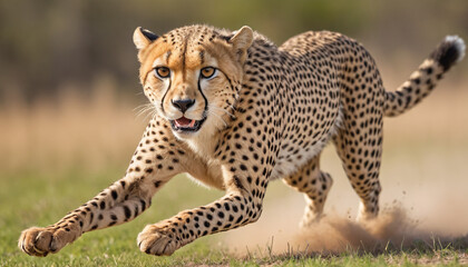 Cheetah in Full Sprint Across the Savannah