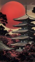 painting of a traditional Japanese setting, Ai generative