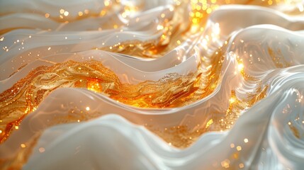   A tight shot of a wavy background, composed of white and gold hues, featuring scattered gold flecks