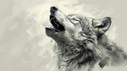 Howling wolves. A sketchy graphical portrait of a wolf head against a white background.
