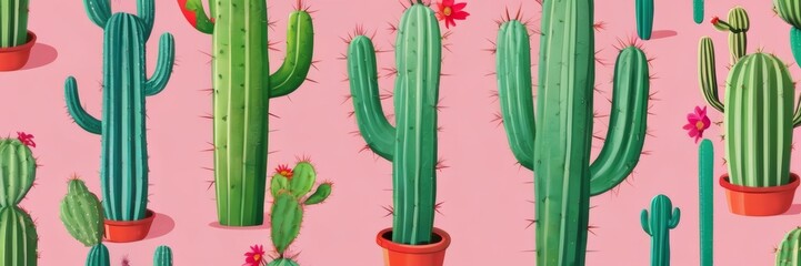 CG Illustration Mexican Cactus Horizontal Banner Background