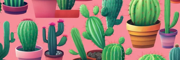 Foto op Plexiglas CG Illustration Mexican Cactus Horizontal Banner Background © creedcube