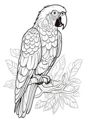 Parrot Coloring Page, Parrot Line Art coloring page, Parrot Outline Illustration For Coloring Page, Bird Coloring Page, Parrot Coloring Pages and Book, AI Generative