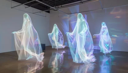 Foto op Canvas A ghostly artist used holographic tools to create dynamic sculptures that shifted form when viewed from different angles, captivating both the dead and the living © JK_kyoto