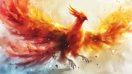 Digital drawing of the phoenix in watercolor style on a white background. Modern graphics. Separate layers. - obrazy, fototapety, plakaty