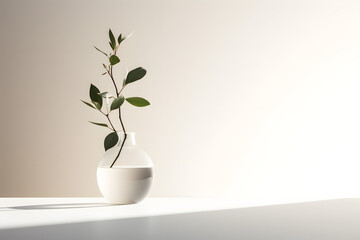 clean vase on a table, minimalist table, minimalist vase on a tabble