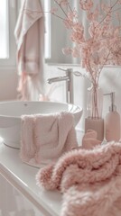 Ethereal Pink Winter Retreat, Luxe Rustic Bathroom