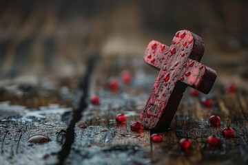 Praying for coronavirus infected men in world, cross and heart symbolizing hope 