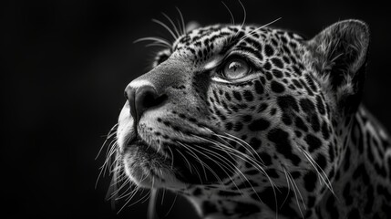 An impressionistic monochrome painting of Jaguar looking forward in front of a black background.