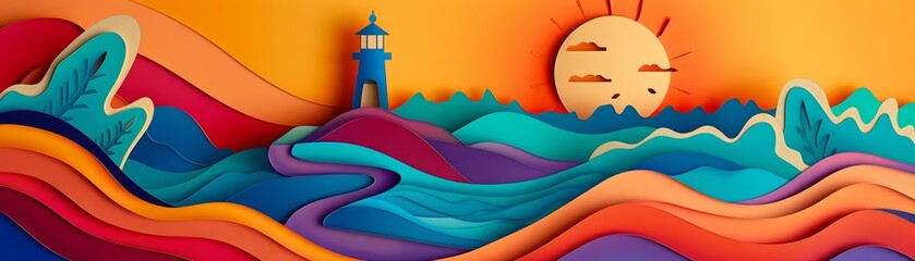 A papercut journey reveals a winding path leading to a shining lighthouse, representing the guidance and support that leads a business to success