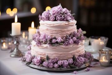 Elegant wedding cake with floral decoration., generative IA