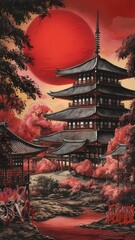 painting of a traditional Japanese setting, 