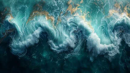  A bird's-eye perspective of a sizable expanse of water exhibiting numerous incoming and outgoing waves - obrazy, fototapety, plakaty