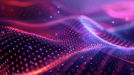 Foto auf Acrylglas Antireflex Kürzen Dynamic digital landscape with glowing red and purple particles.