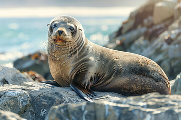 A seal is sitting on a rock near the water
