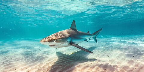 Fototapeta premium A shark is swimming in the ocean