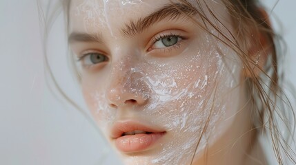 Young teenage girl taking care of her skin, using a natural skin mask on  bathroom. Generative ai