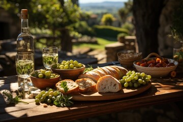 Sunny picnic with focaccia and pecorino cheese., generative IA