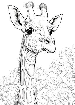 Giraffe Coloring Page, Giraffe Line Art coloring page, Giraffe Outline Drawing For Coloring Page, Animal Coloring Page, Giraffe Coloring Book, AI Generative