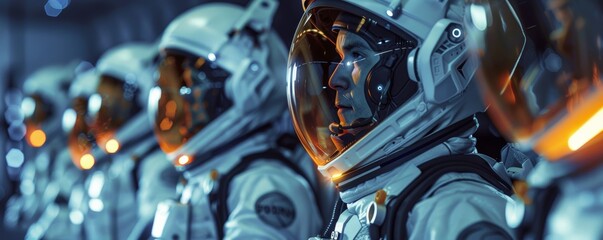 Astronaut team in futuristic space suits