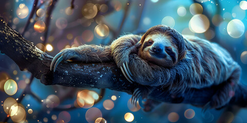 Peaceful Sloth sleeping Tropical cute animal 