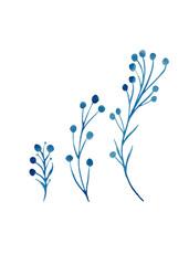 Branches in abstract style. Isolated simple design element. Branches in blue watercolor