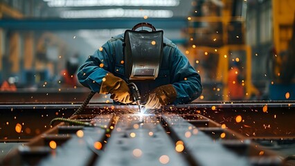 Factory workers use arc welding techniques to weld metal components together. Concept Manufacturing Process, Arc Welding, Metal Fabrication, Welding Techniques, Industrial Equipment