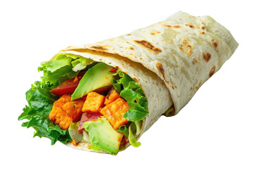 Vegetarian Sweet Potato Avocado Wrap Isolated on a Transparent Background 
