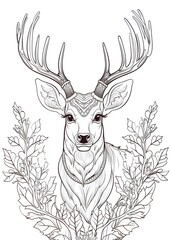 Deer Coloring Page, Deer Line Art coloring page, Deer Outline Drawing For Coloring Page, Animal Coloring Page, Deer Coloring Book, AI Generative
