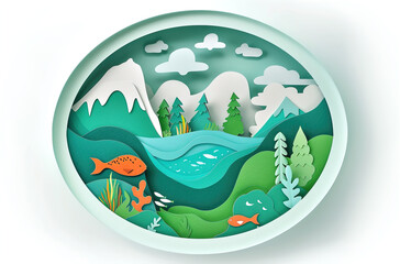 Fototapeta premium Simplified paper art illustration of an oval circular cutout showing the three forests