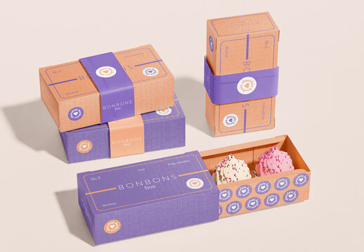 Four Take Away Bakery Box Mockup