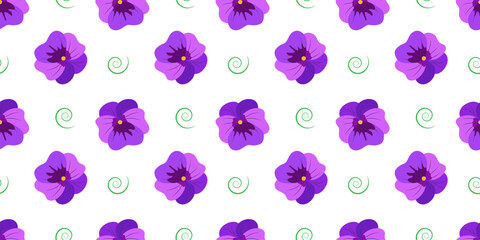 Seamless pattern with violets. Flowers. Summer. For fabric design, cover, background. Vector illustration 