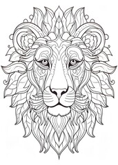Lion Coloring Page, Lion Line Art coloring page, Lion Outline Drawing For Coloring Page, Animal Coloring Page, Lion Coloring Book, AI Generative