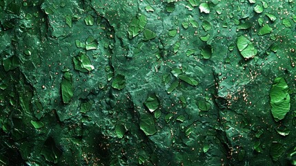   A tight shot of a green, leafy wall with accumulated dirt at its base and undersides of leaves - obrazy, fototapety, plakaty