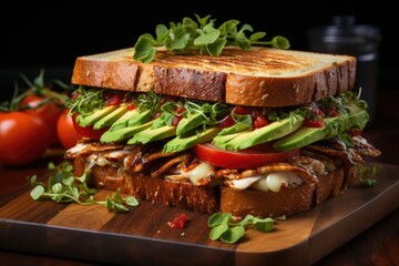 Turkey sandwich and avocado in whole bread., generative IA