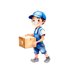 Cute Adorable Pleasant Package Transporter Boy Isolated Transparent Cartoon Illustration
