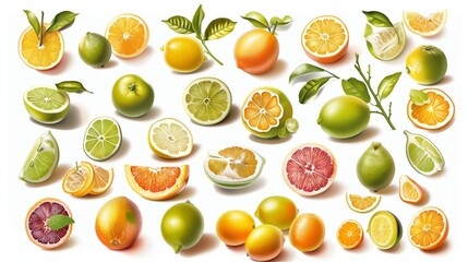 Frutos maduros. Variedade de citrinos  - obrazy, fototapety, plakaty